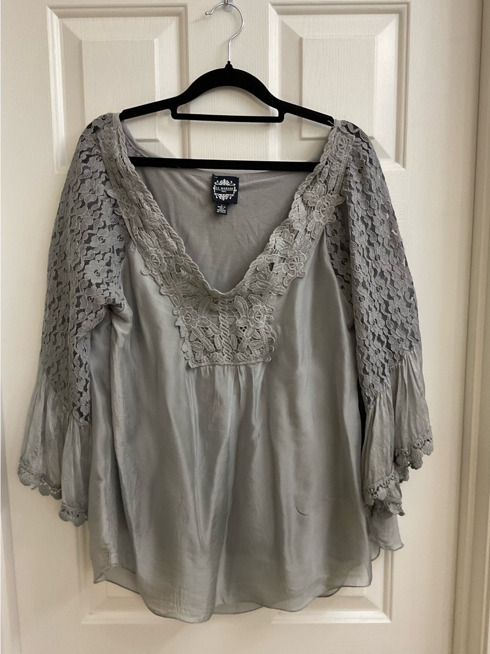 LE MARAIS PARIS Silk Crochet Blouse Size L